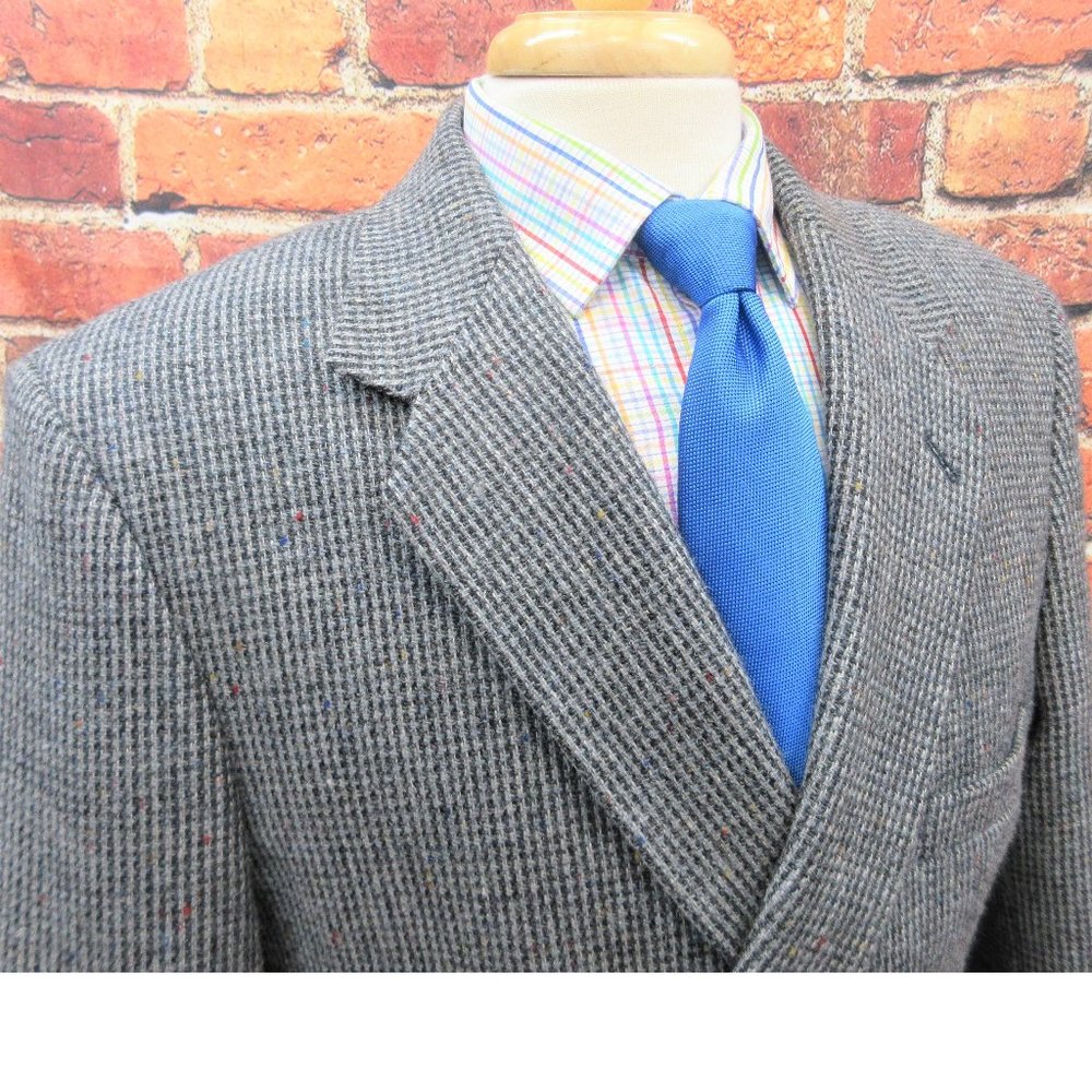 44 R- VTG SUTTER & GRANT 100% WOOL SPORT COAT TWEED GRAY